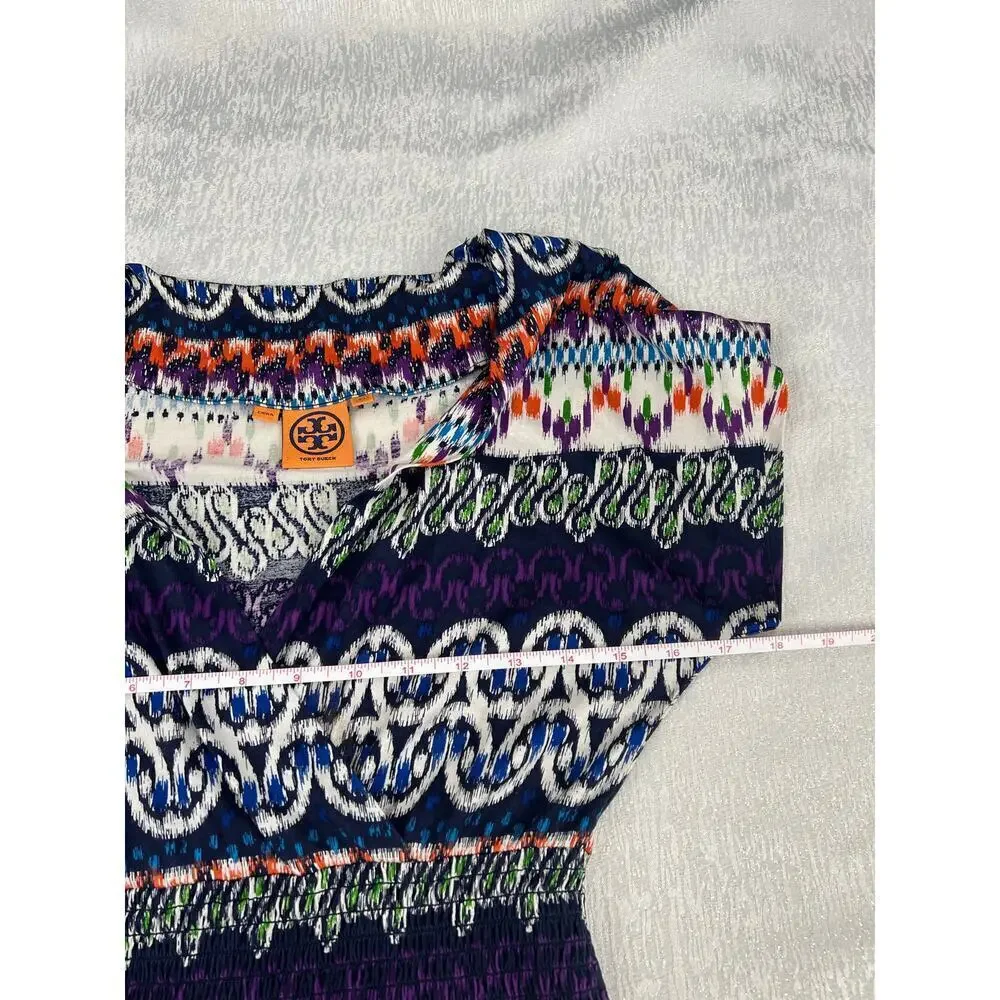 Tory Burch Silk Jersey Aztec Chevron Boho Print Silk Dress Boho Coastal Cowgirl
